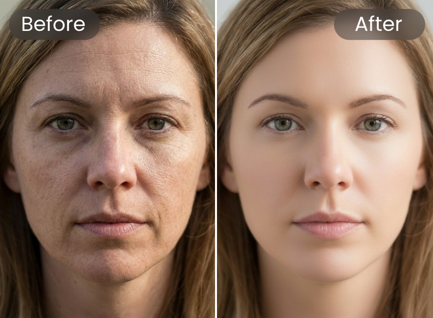 Clifply AI skin smooth effect comparison for a woman face