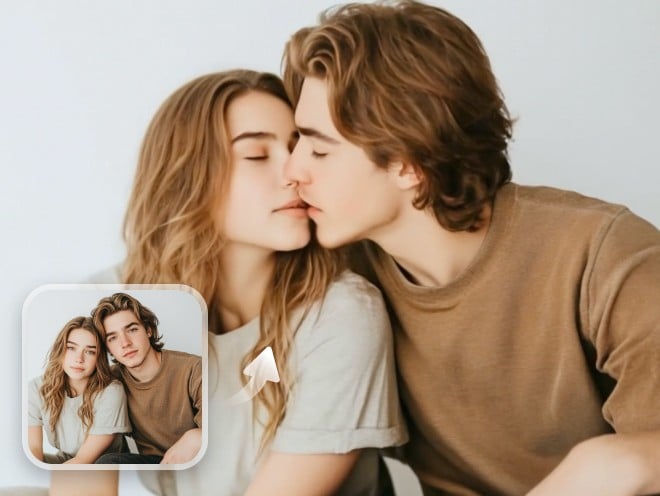 Clipfly AI kissing video generator effect featuring a couple kissing