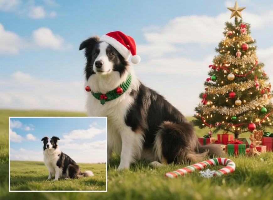 ペットの写真をクリスマス風にするclipflyフィルター