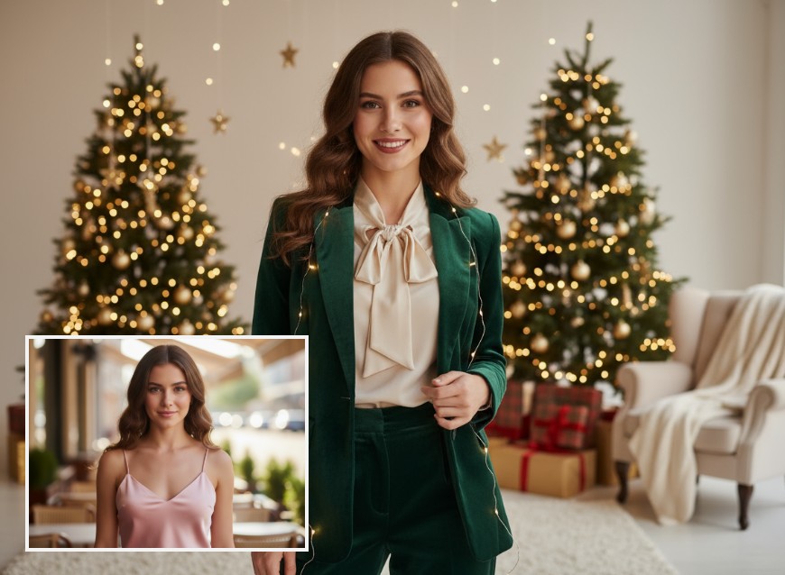 女性のためのclipflyクリスマススタジオ撮影風フィルター