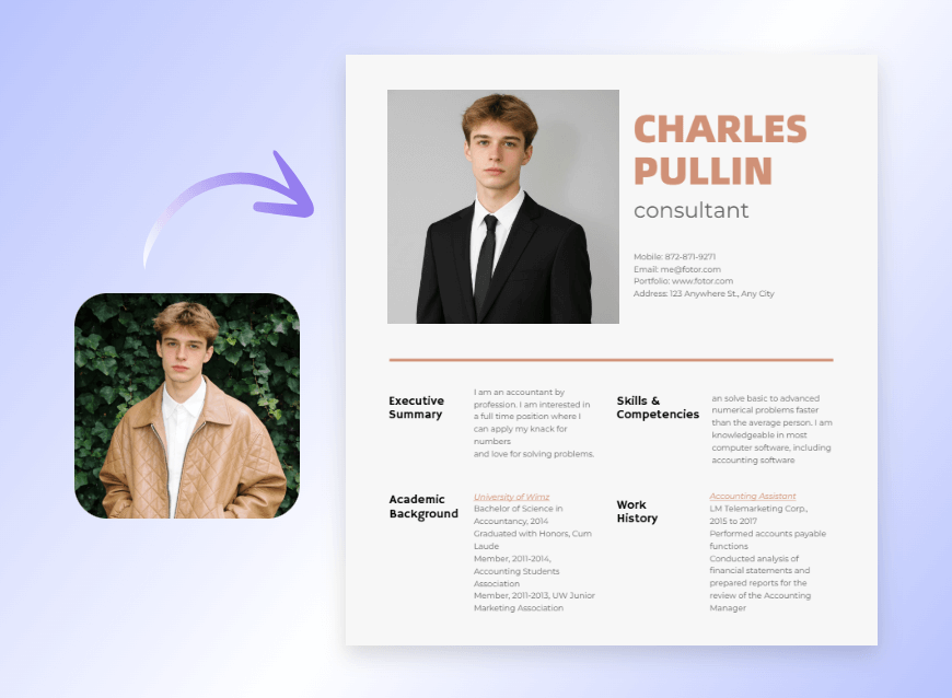 Clipfly formal attire editor for online resume profile