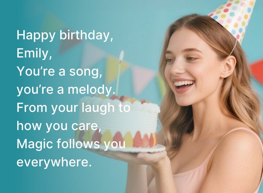 Convert text to happy birthday song to express your love to Emily