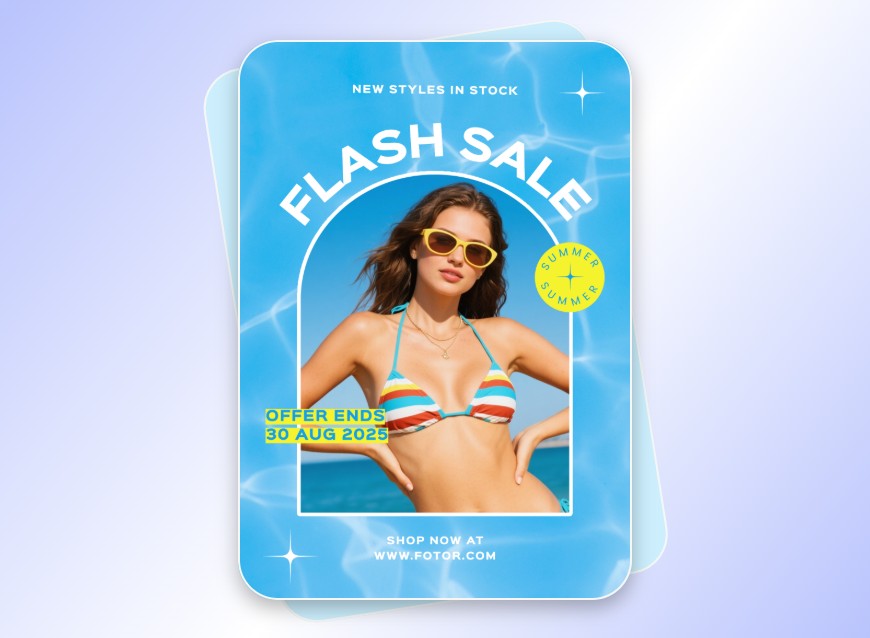 Create a bikini poster of saling colorful swimsuits