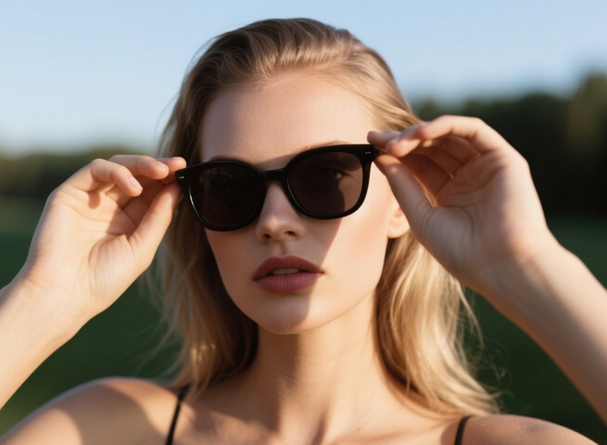 créer le visage d'une femme cool aux cheveux blonds pour mettre en valeur les lunettes de soleil