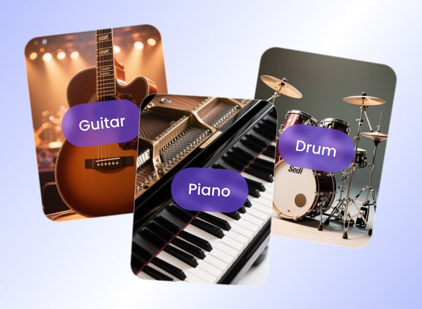 Customize the instruments in your ai music such as guitar piano and drum
