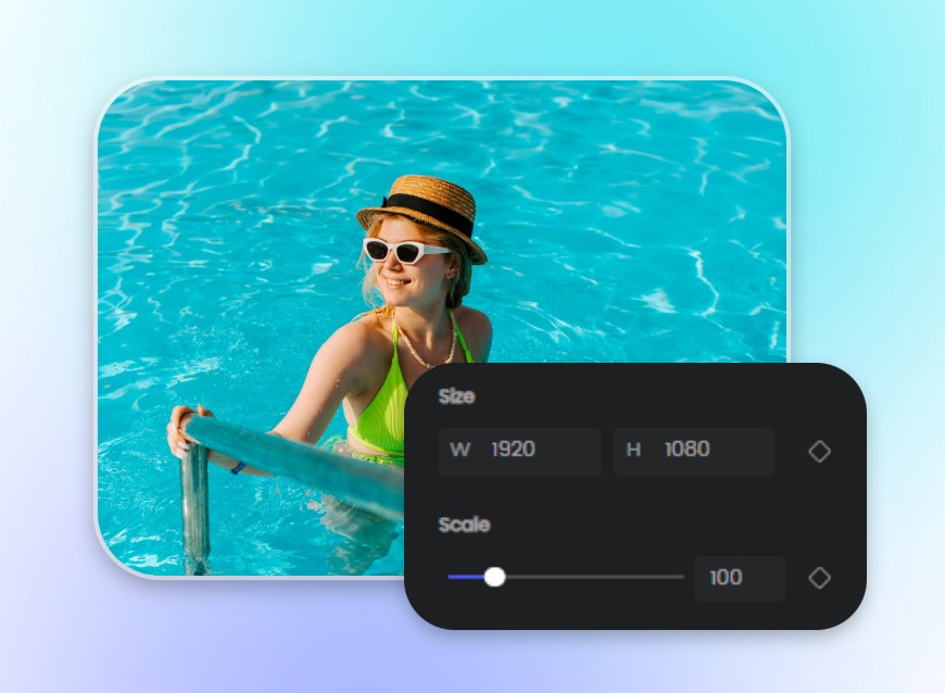 Edit the size and scale of the green swimsuit woman video
