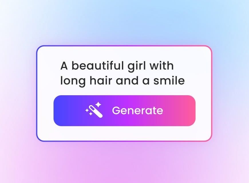 entrer le texte décrivant une belle fille aux longs cheveux et au sourire dans notre générateur de personne IA