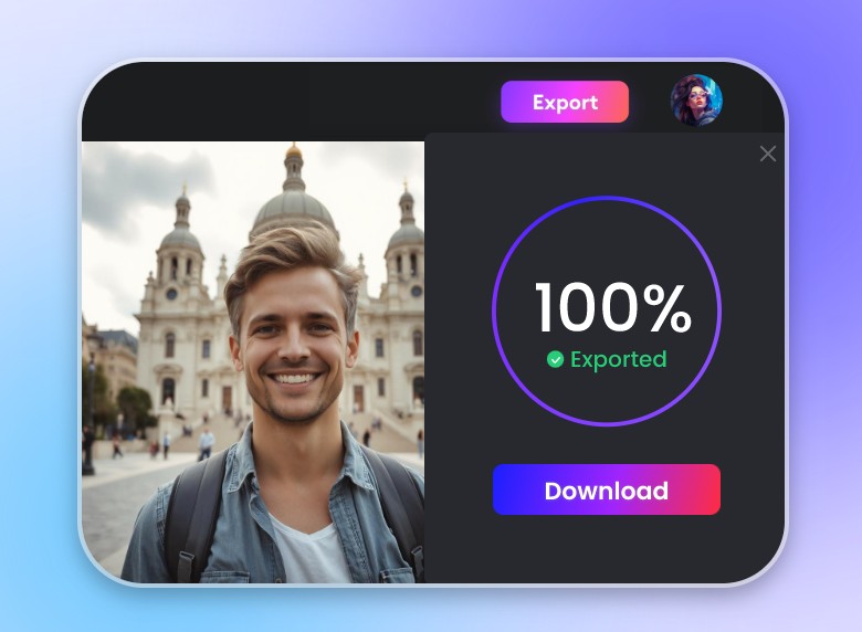 Exportar um vídeo de viagem de um homem sorridente