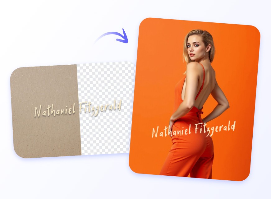 Extract signatures and add it to a photograph of a woman in orange suit with orange background