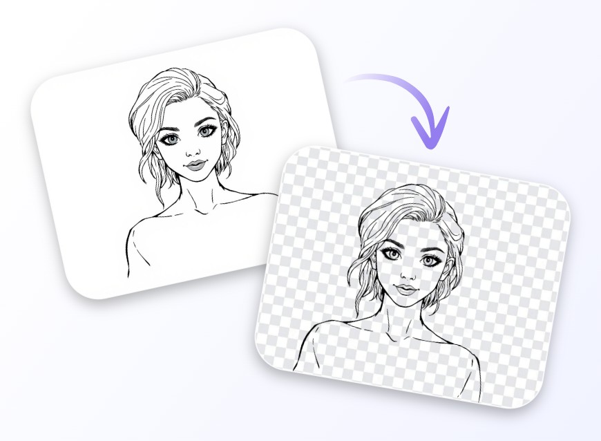 Make the white background girl line drawing transparent