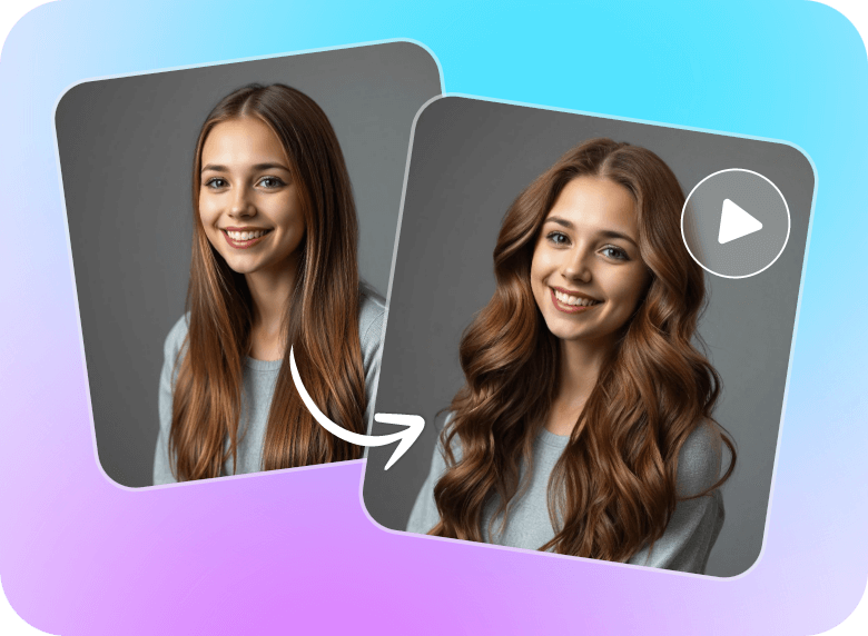 Perm the hair of a girl wearing a grey top and with long straight brown hair