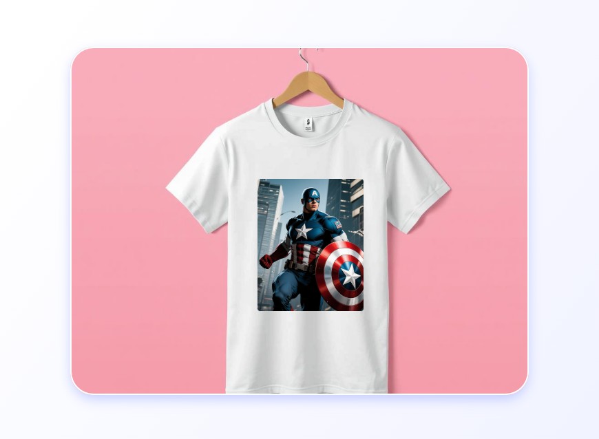 Print a picture of Captain America holding a shield on a short sleeve