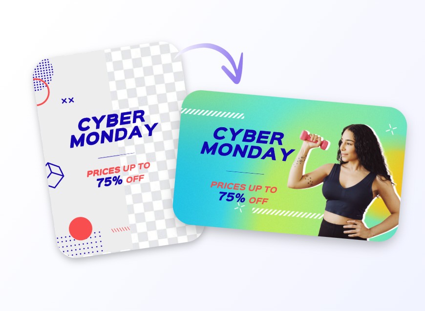 Remove the background color from a poster and extract the text and add it to a green sports banner