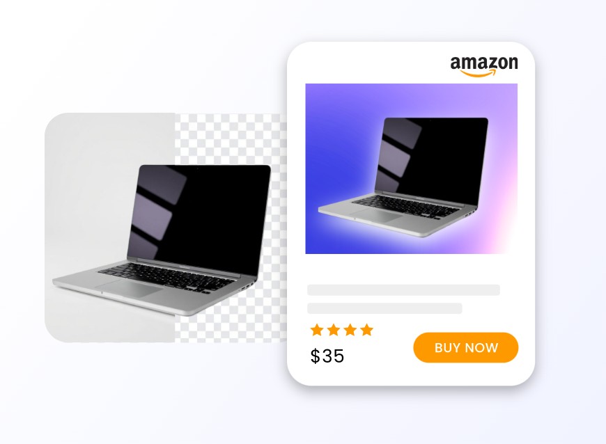 Remove the gray color from a computer image and add a purple gradient one on amazon