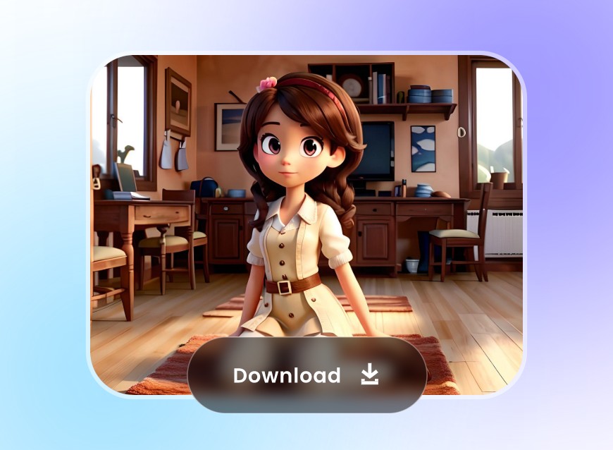 Save the hd 3d cartoon character of a little girl with brown double twisted braid in white dress