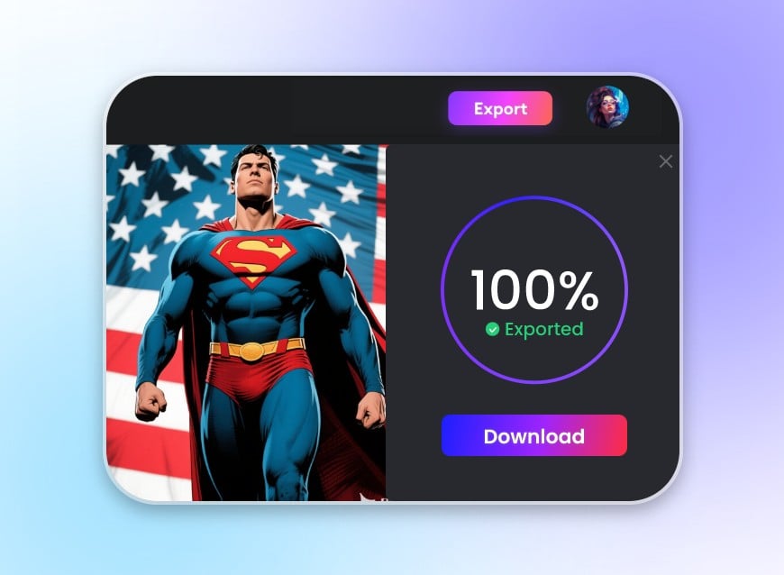 Save the photo of superman standing under the American flag