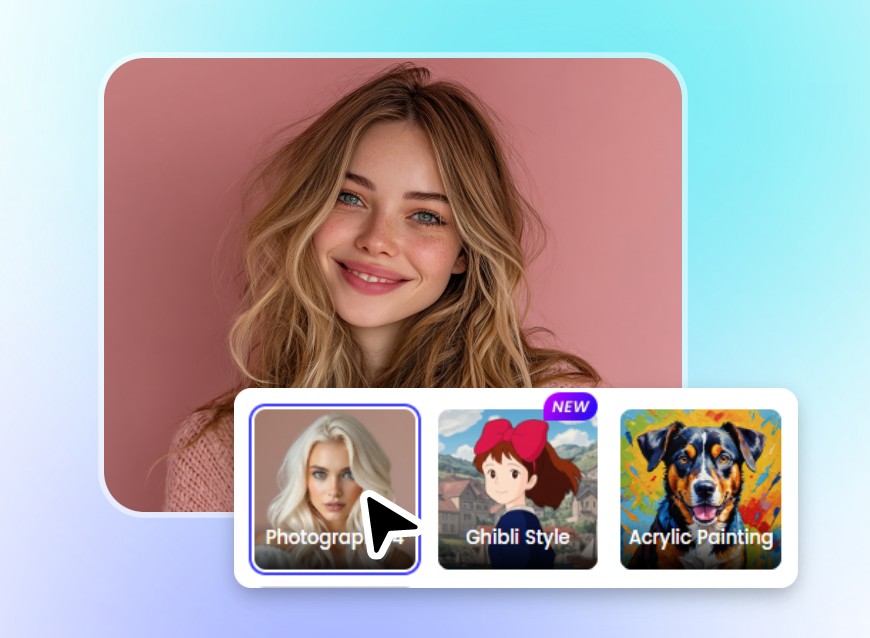 sélectionner le style photographique et générer un faux visage IA d'une belle fille