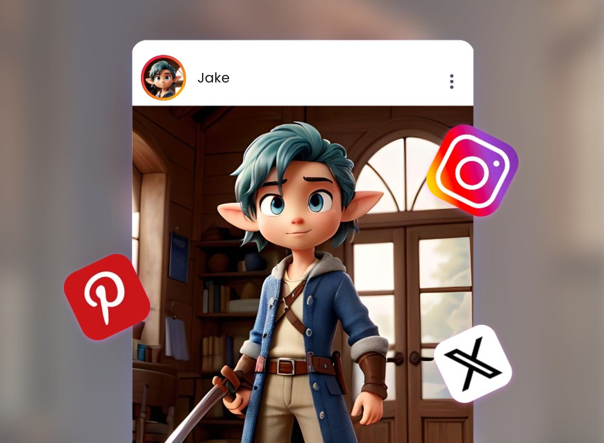 Share Jakes 3d virtual avatar on social media
