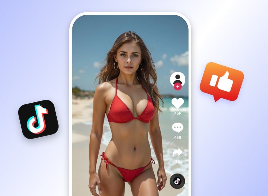 Share a video of a girl with long brown hair changing into a red bikini on tiktok got a lot of likes