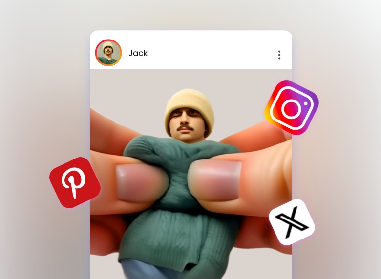 Share the video of squishing a boy wearing a green sweater and a white hat on Instagram