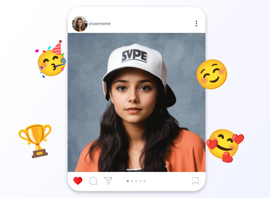 Share your white hat and ornage top yearbook photos on social media with some emojis