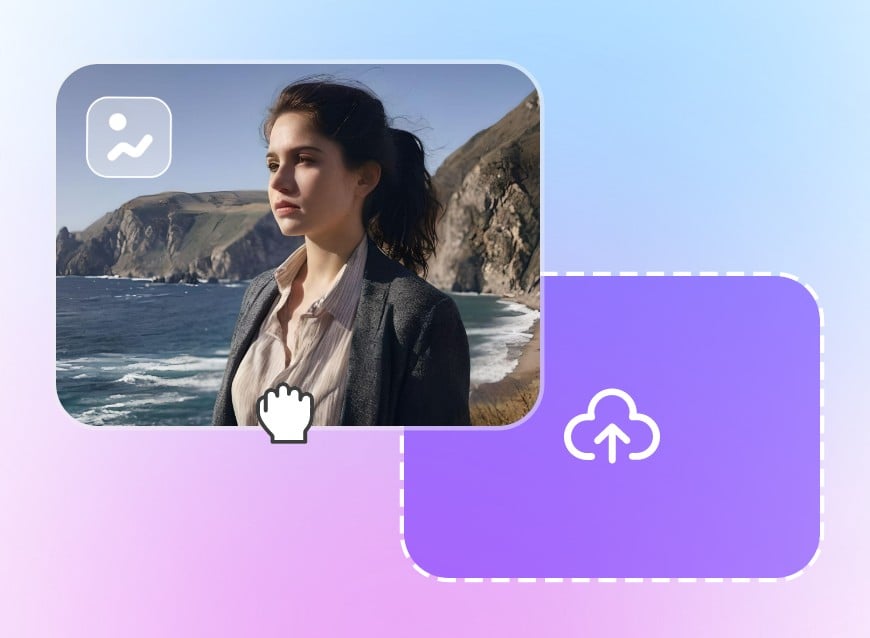 Step 1 upload a picture of a girl with a black ponytail standing on the beach looking into the distance