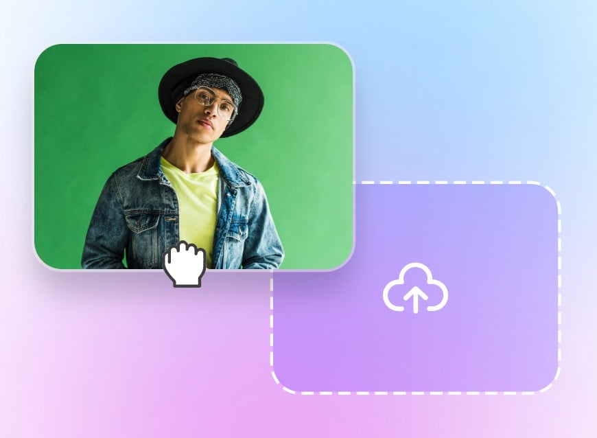 Step 1 upload a video of a man wearing hat and denim jacket with a green screen background to our green screen editor