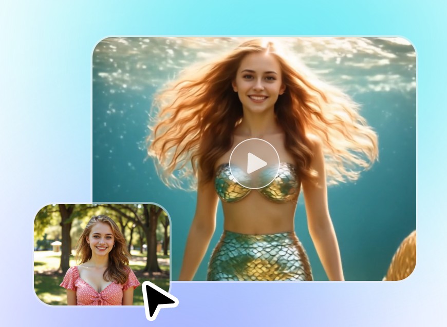 Schritt 2: Wenden Sie den AI-Meerjungfrauenfilter auf Ihr Bild an, verwandeln Sie das Mädchen in eine wunderschöne Meerjungfrau und tauchen Sie in die Unterwasserwelt ein