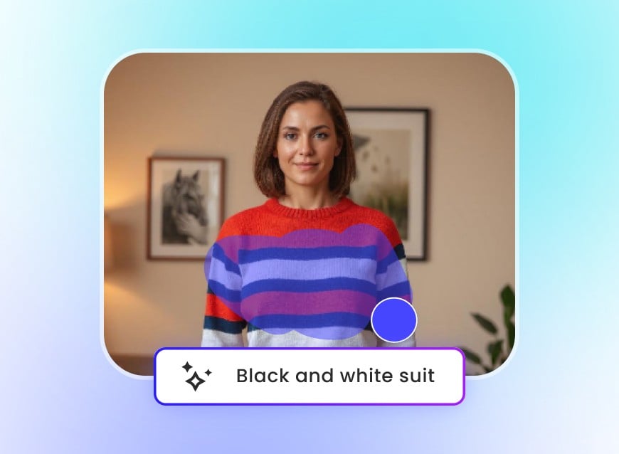 Passo 2 pinte o suéter listrado e insira os prompts terno preto e branco para substituir suas roupas