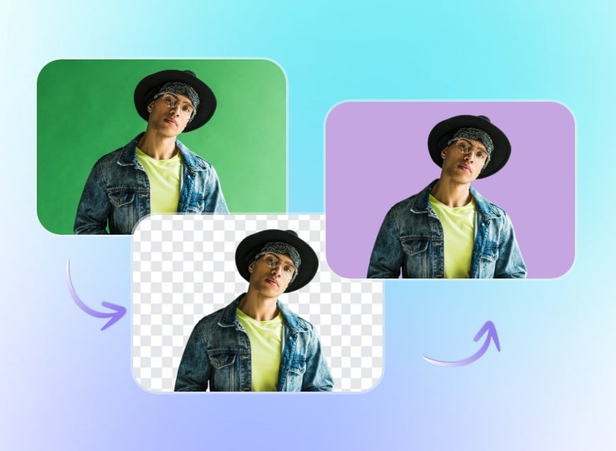Step 2 remove the green screen and change the tansparent background into light purple background