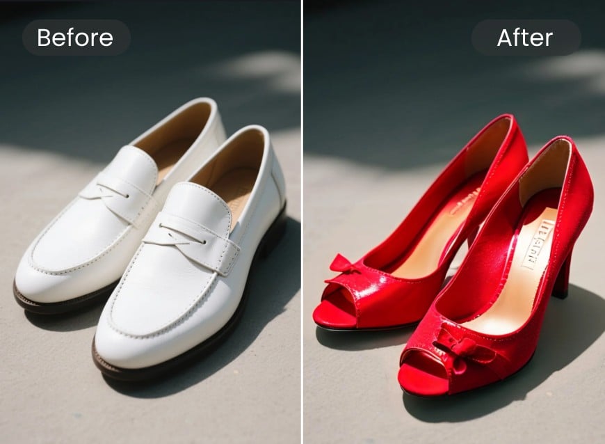 Transforme um par de sapatos de couro branco em um par de saltos vermelhos