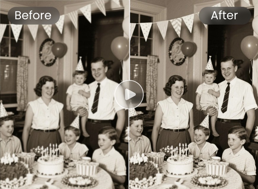 Turn an old video of people celebrating a childs birthday into a high quality video