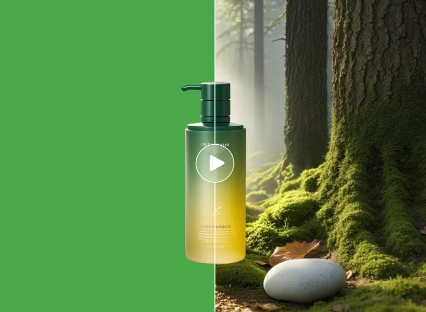 Turn the green screen background of a product video into a green forest