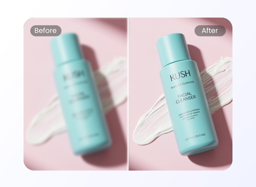 Unblur a image of a blue facial cleanser with clipfly image enlarger