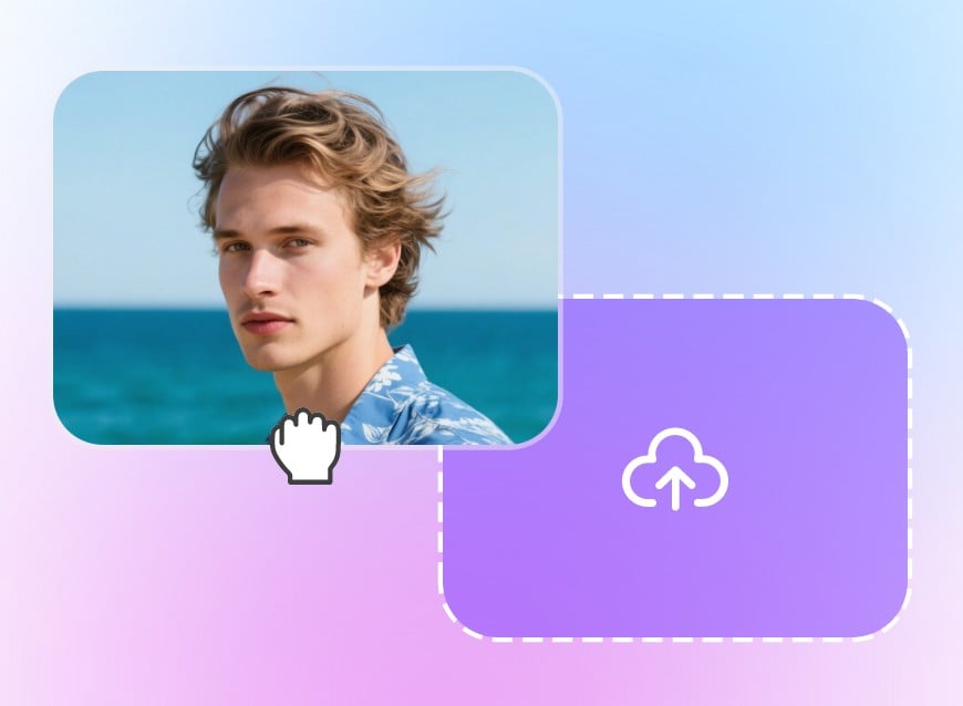 Carregue uma foto de um homem bonito com uma camiseta azul em nosso gerador de vídeos do Minecraft