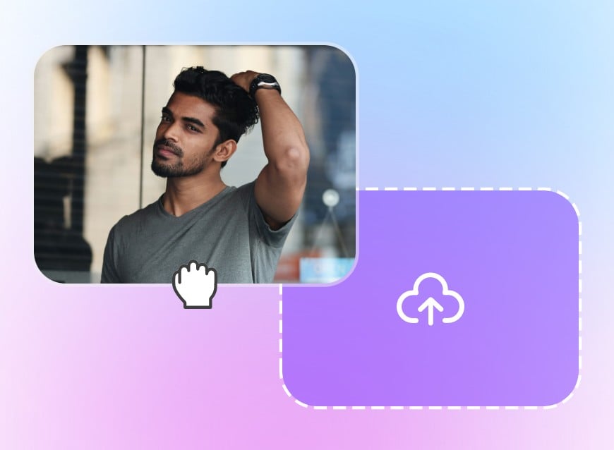 Upload a photo of a man in gray short sleeves