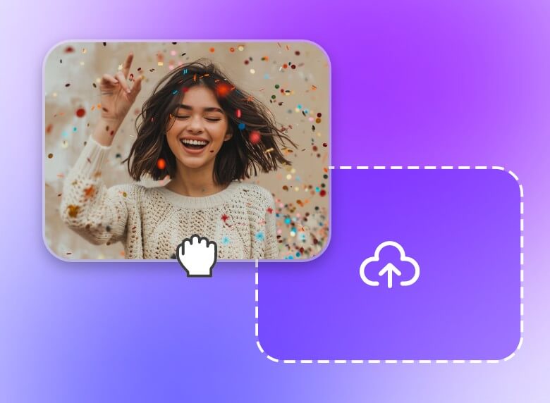 Upload a video of a girl smiling in falling ribbons