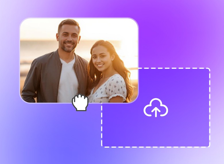 Uploaded a couple photo to clipfly ai couple flower giving generator of an inch long bearded guy with his arm around a curly haired girl in a floral blouse