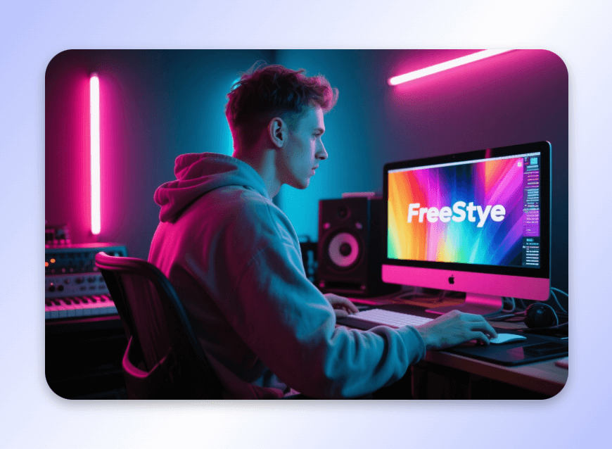 A boy is creating a freestyle rap demo