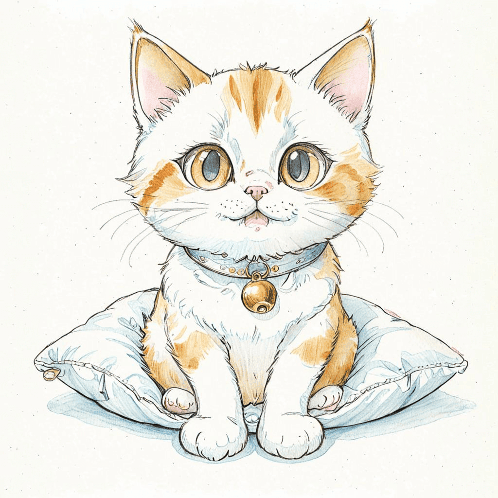 A cute cat in colored pencil drawing