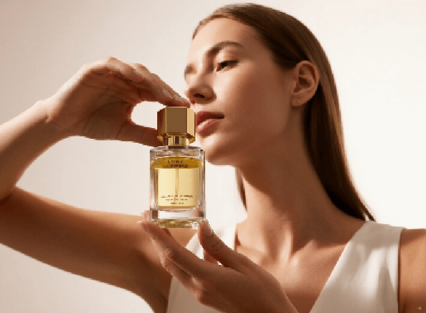 商品を手にするモデル