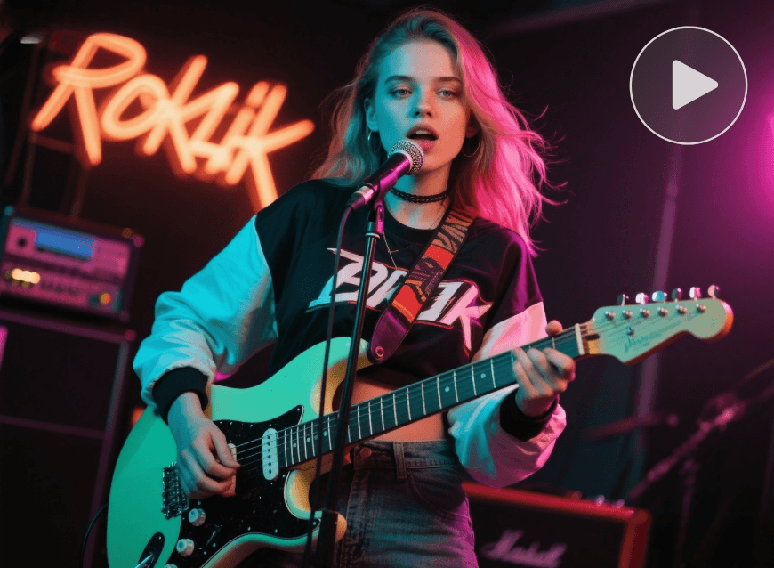 A female singer is playing the guitar on the stage