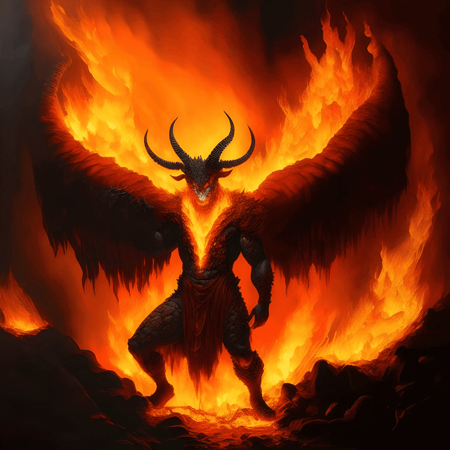 A fire demon in oil painting style