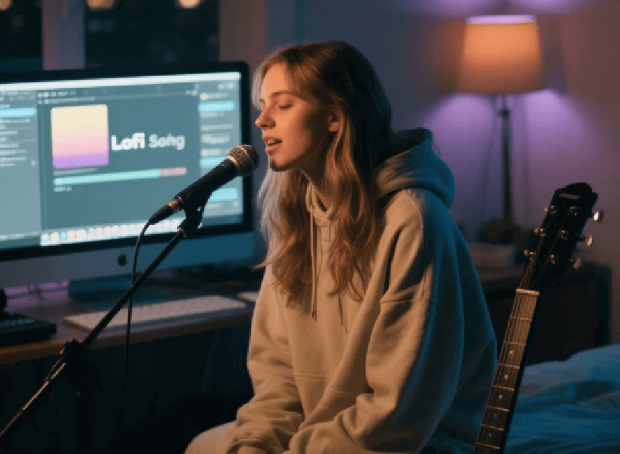 A girl is creating a lofi album