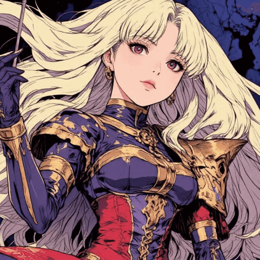 Uma garota com cabelos loiros em estilo de desenho animado de anime