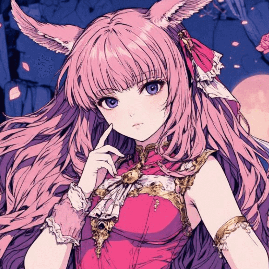Uma garota com cabelo rosa em estilo de desenho animado de anime