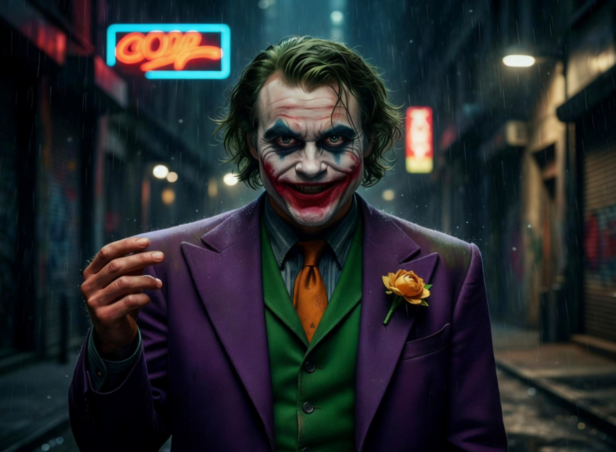 Un clown horrible se tenant dans une rue déserte la nuit