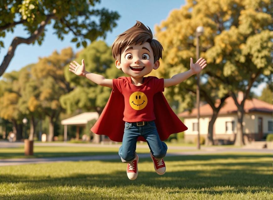 粘土アニメーションフィルターを使用した跳ねる子供の写真