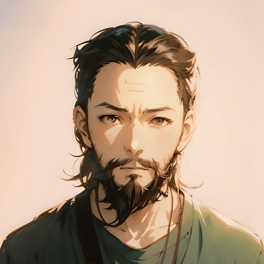 Um homem com barba no estilo anime