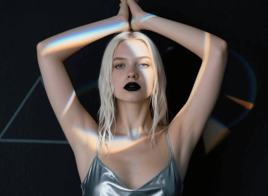 A photo of a girl in creative outfit